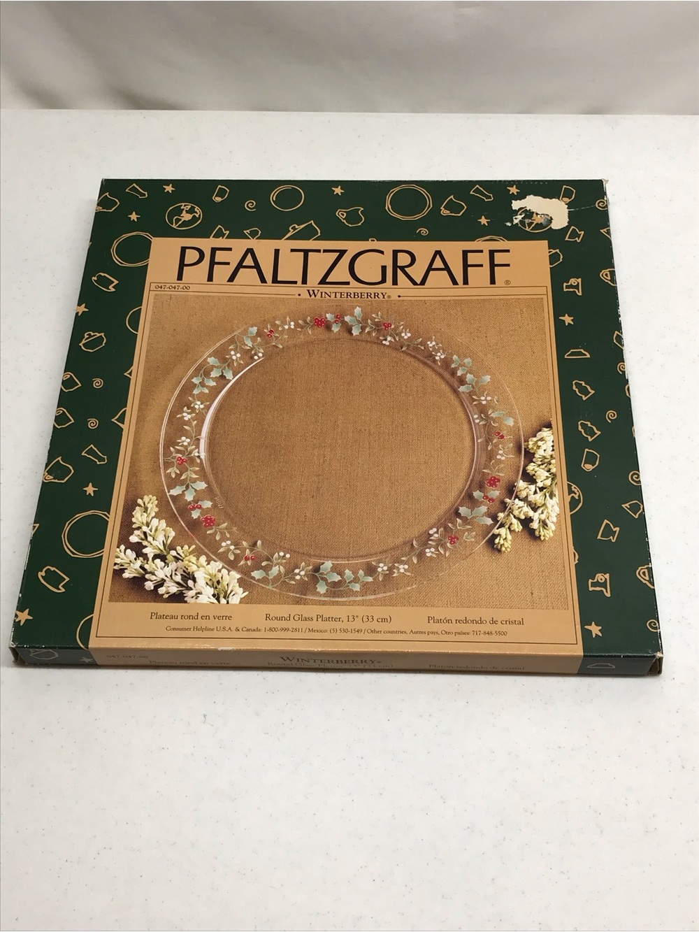 Pfaltzgraff Winterberry Glass Platter 13 Inch with Original Box